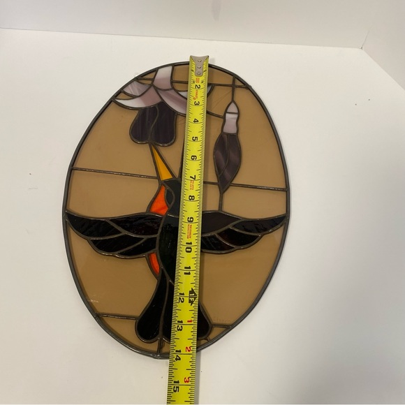 Large Handmade Stained Glass Window Decor Hanging Hummingbird Flower - Picture 6 of 7